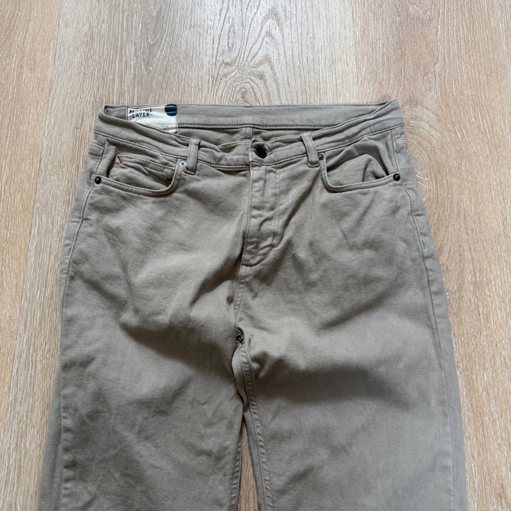 Marine Layer Original Slim 5 Pocket Twill Pants Mens 34x30 Grey Tan Stretch - Picture 2 of 11